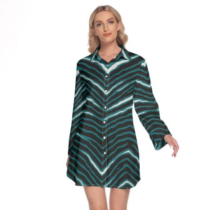 Philadelphia Eagles Zubaz All-Over Print Women's Lapel Shirt Dress With Long Sleeve