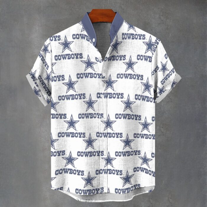 Dallas Cowboys white navy Men's Stand Collar Shirt|110GSM Imitation Flax - Image 1