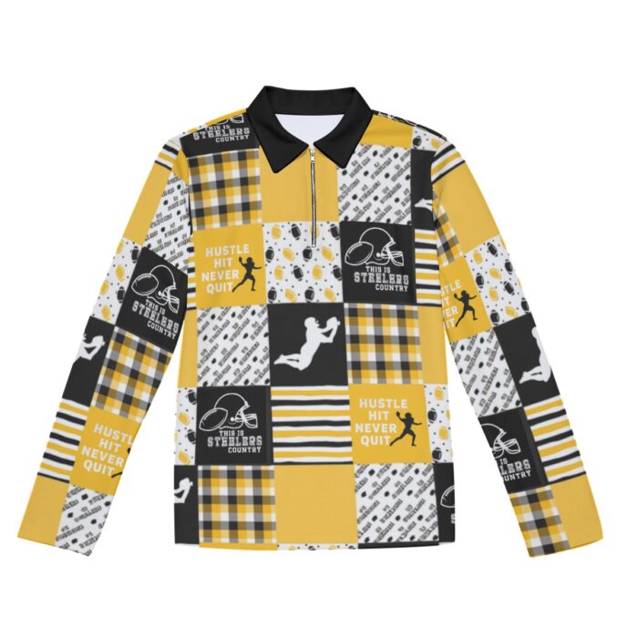 Pittsburgh Steelers Zubaz All-Over Print Men's Lapel T-shirt With Neckline Zipper Closure - Image 5