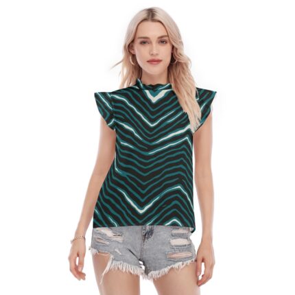 Philadelphia Eagles Zubaz All-Over Print Women's Blouse With Ruffle Collar And Sleeve