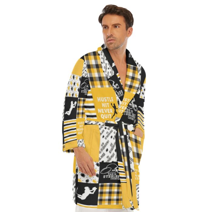 Pittsburgh Steelers All-Over Print Men's Borg Fleece Robe - Image 4