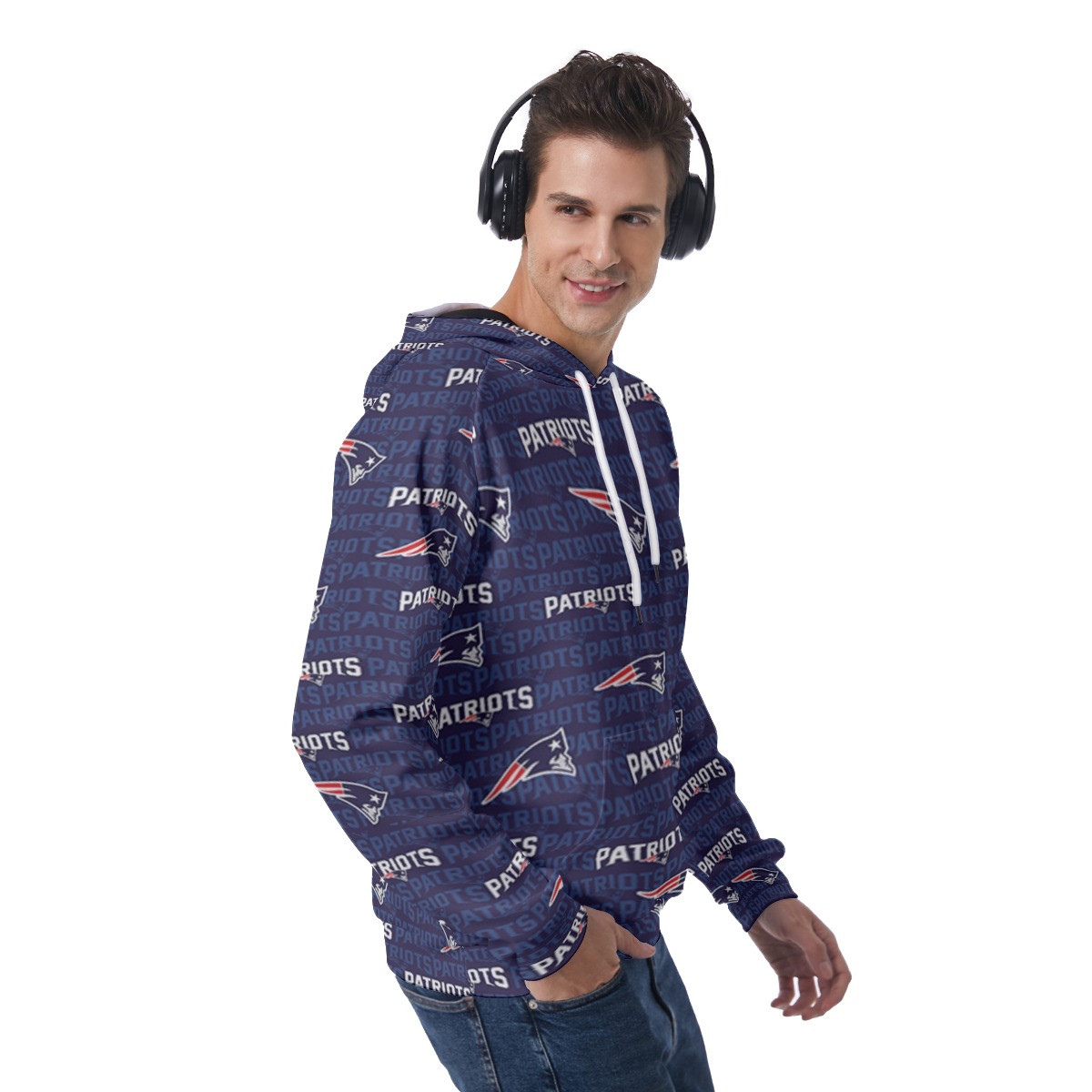New England Patriots All-Over Print Men's Raglan Pullover Hoodie - Image 4