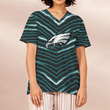 Philadelphia Eagles Zubaz All-Over Print Women's Loose V-Neck Short-Sleeve T-Shirt