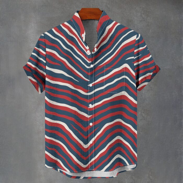 New England Patriots Zubaz All-Over Print Men's Stand Collar Shirt|110GSM Imitation Flax - Image 1