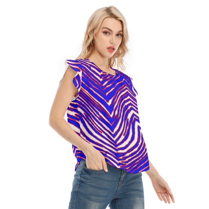 Buffalo Bills Zubaz All-Over Print Women's O-neck T-shirt With Ruffle Sleeves - Image 2