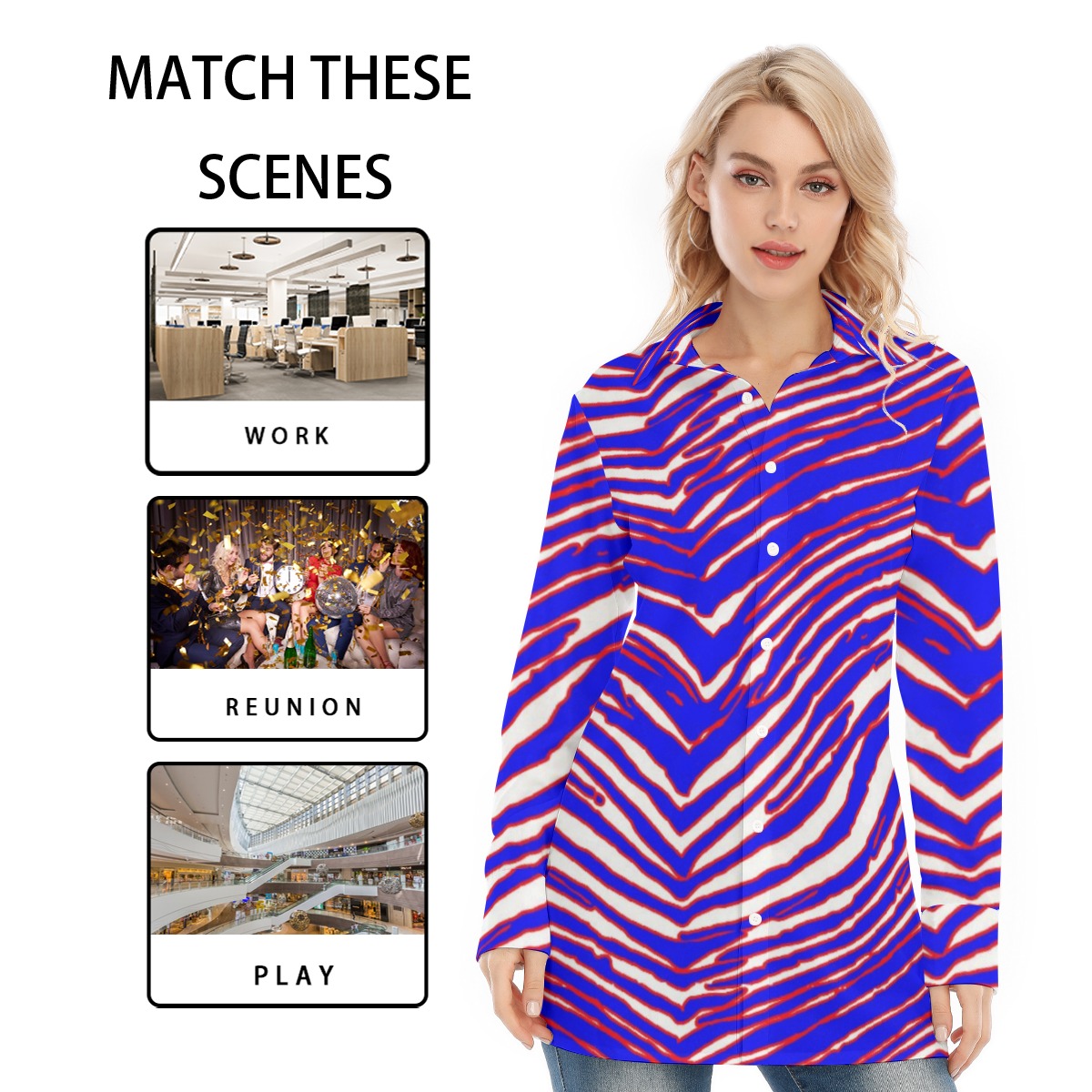 Buffalo Bills Zubaz All-Over Print Women's Long Shirt - Image 4