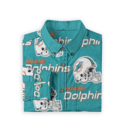 Miami Dolphins Zubaz All-Over Print Men's Casual Lapel Long Sleeve Shirt|125GSM Cotton