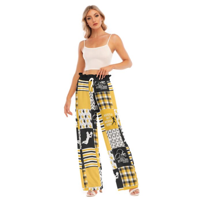 Pittsburgh Steelers All-Over Print Women's Waist Fungus Edge Wide-leg Pants - Image 4