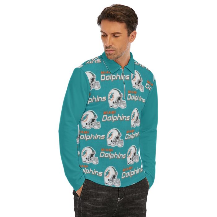 Miami Dolphins Zubaz All-Over Print Men's Lapel T-shirt With Neckline Zipper Closure - Image 1
