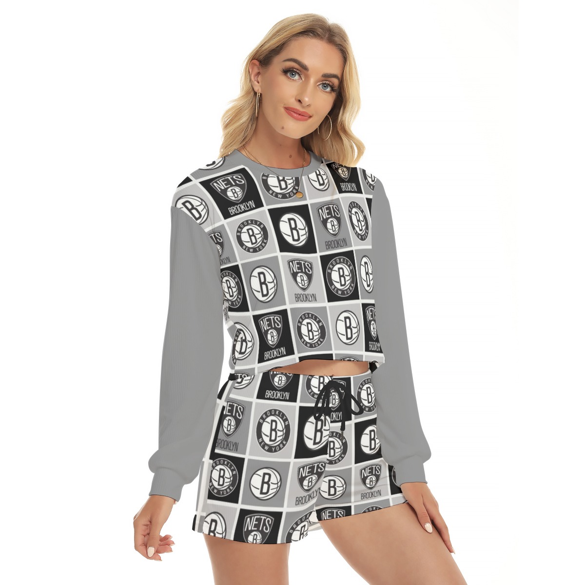 Brooklyn Nets Women's Short Sweatshirt And Pants Suit - Image 3