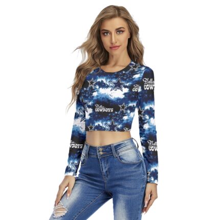 Dallas Cowboys Zubaz All-Over Print Women's Round Neck Crop Top T-Shirt