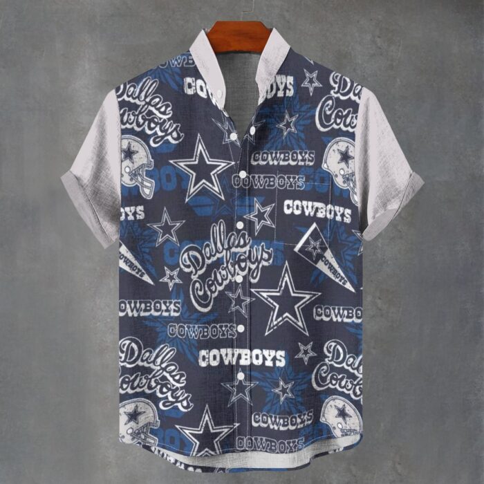 Dallas Cowboys Zubaz All-Over Print Men's Stand Collar Shirt|110GSM Imitation Flax - Image 2