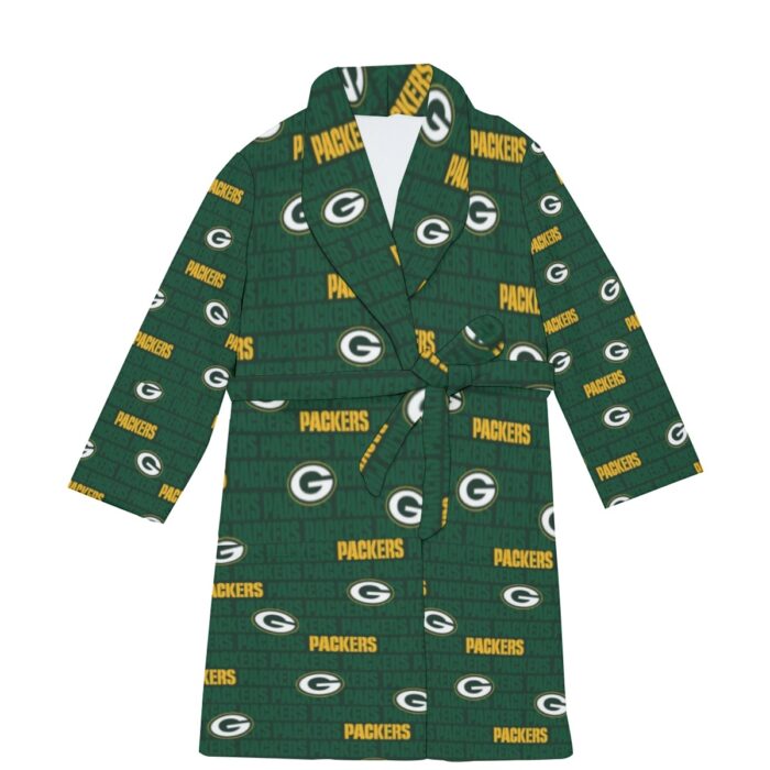 Green Bay Packers All-Over Print Men's Borg Fleece Robe - Image 6