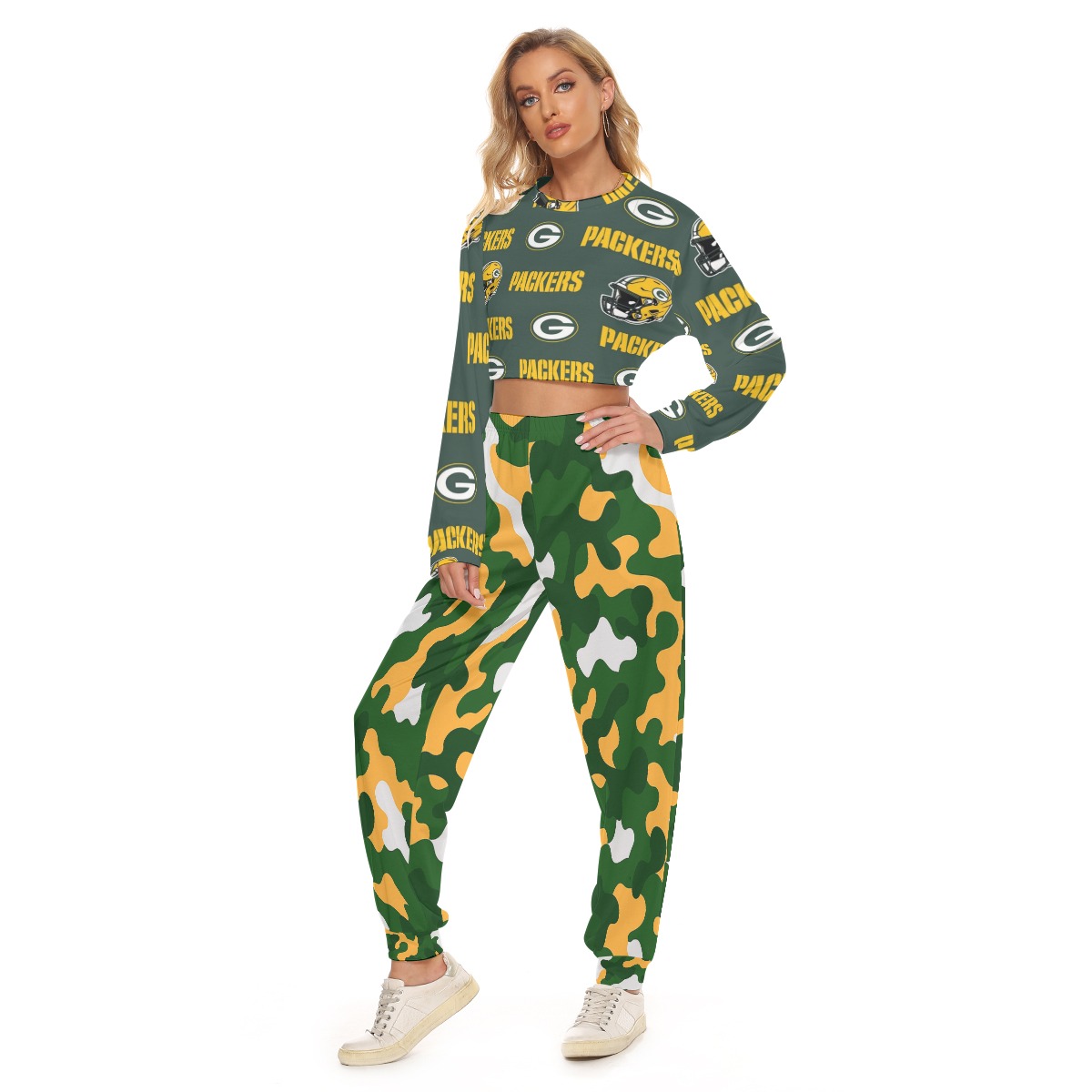 Green Bay Packers All-Over Print Women's Crop Sweatshirt Suit - Image 2