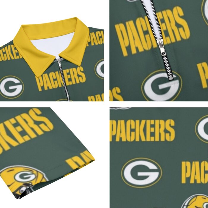 Green Bay Packers All-Over Print Men's Lapel T-shirt With Neckline Zipper Closure - Image 7