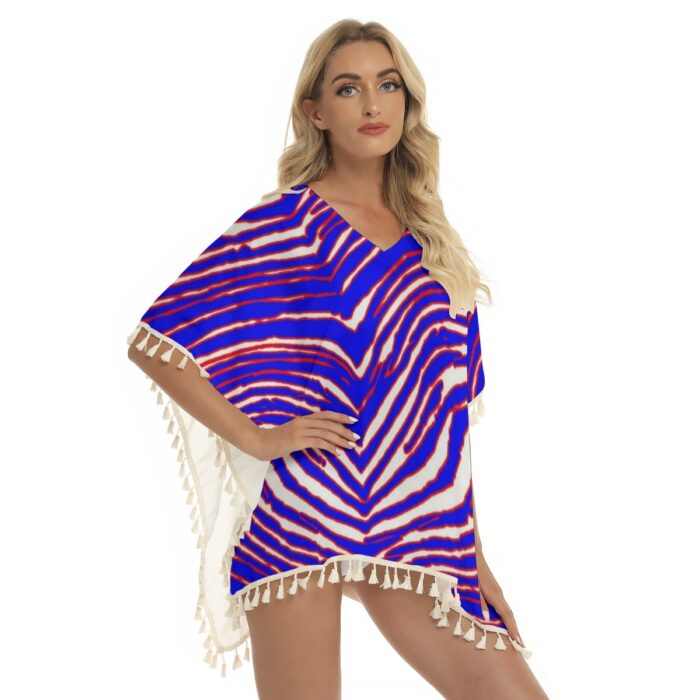 Buffalo Bills Zubaz All-Over Print Women's Square Fringed Shawl - Image 3