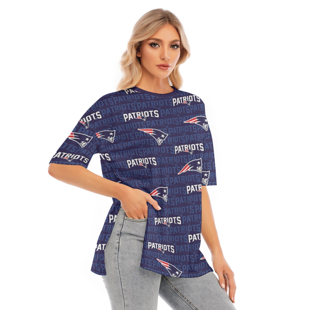 New England Patriots Women's Short Sleeves T-shirt With Hem Split - Image 2