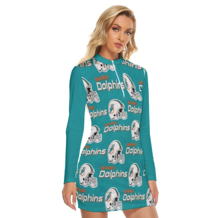 Miami Dolphins Zubaz All-Over Print Women's Zip Front Tight Dress - Image 2