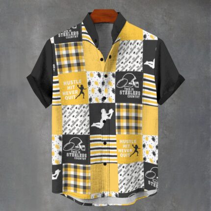 Pittsburgh Steelers Zubaz All-Over Print Men's Stand Collar Shirt|110GSM Imitation Flax