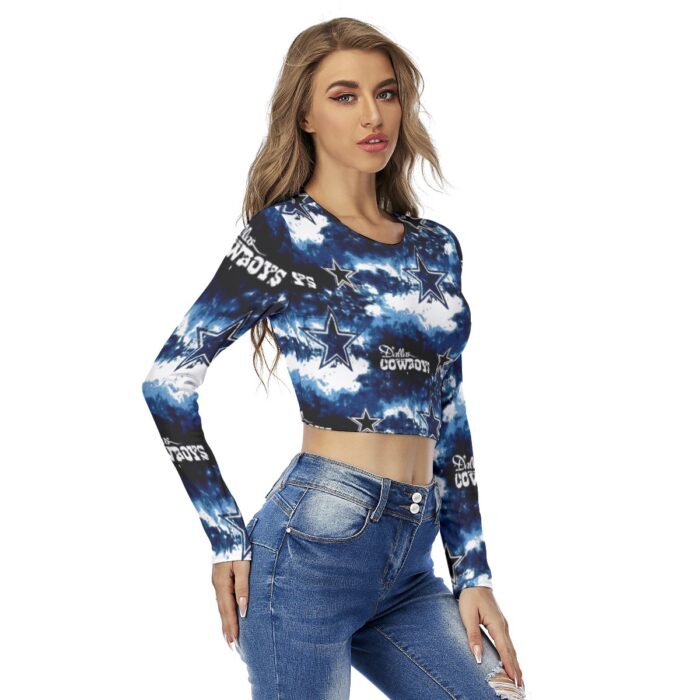 Dallas Cowboys Zubaz All-Over Print Women's Round Neck Crop Top T-Shirt - Image 4