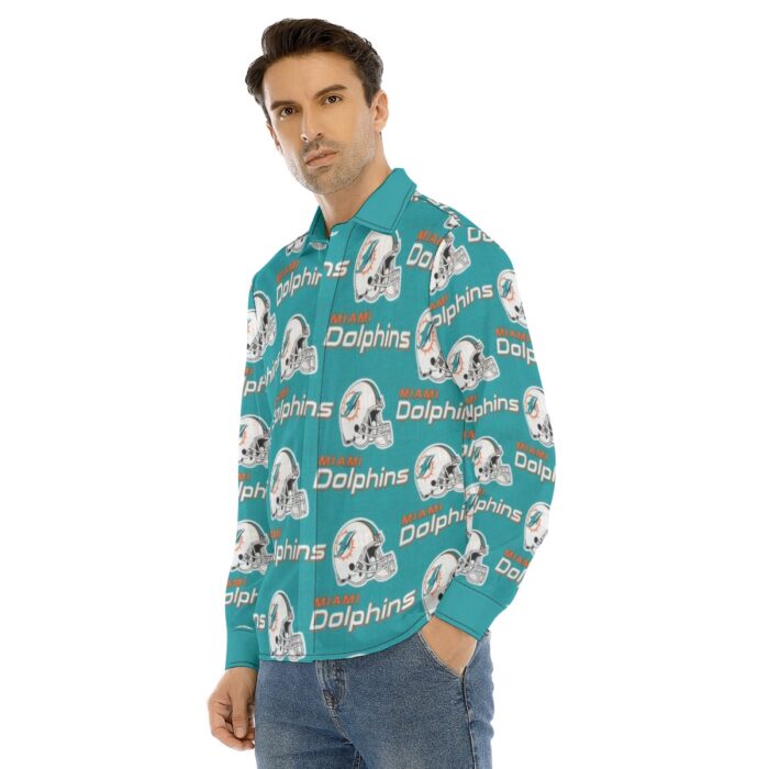 Miami Dolphins Zubaz All-Over Print Men's Lapel Collar Shirt With Concealed Placket - Image 3
