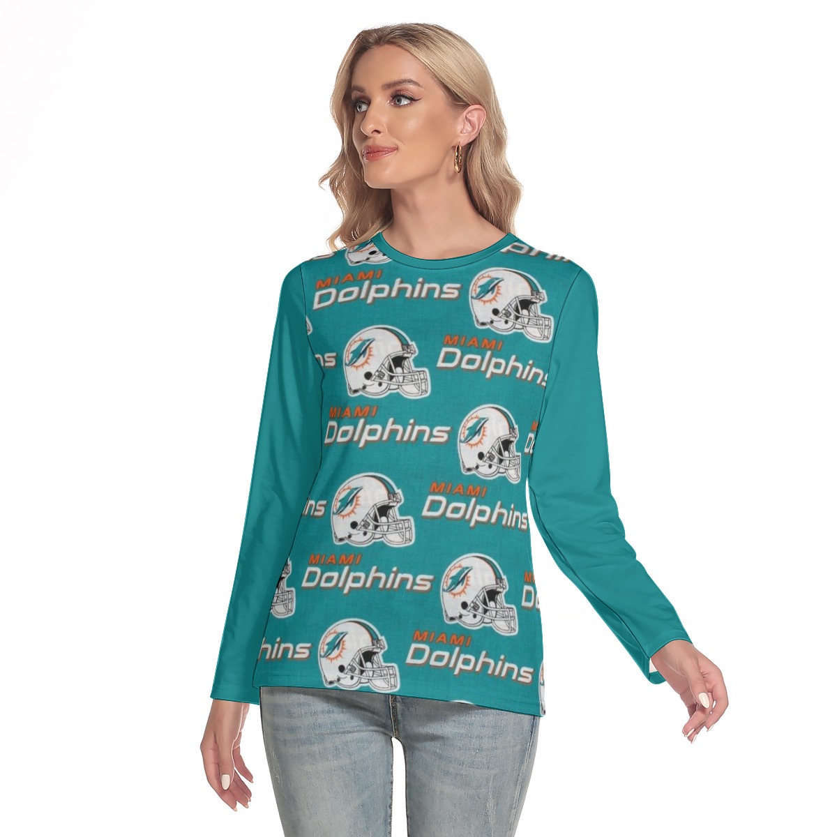 Miami Dolphins Zubaz All-Over Print Women's O-neck Long Sleeve T-shirt