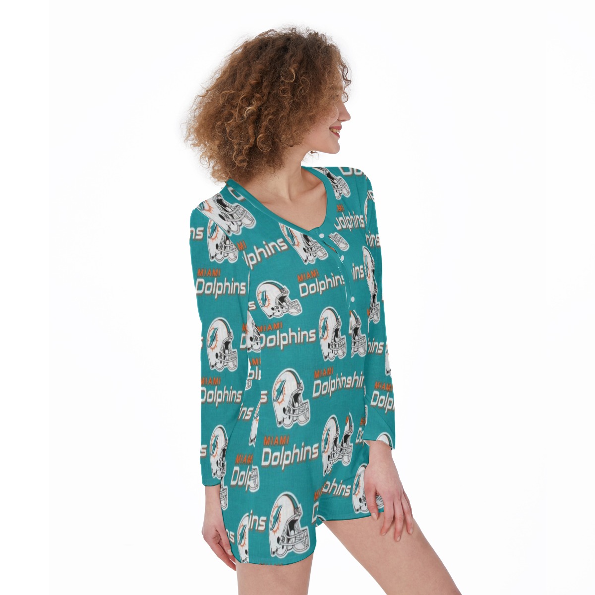 Miami Dolphins Zubaz All-Over Print One-Piece Women's Pajamas - Image 4