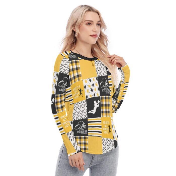 Pittsburgh Steelers All-Over Print Women's Raglan Sleeves U-Shaped Hem Long Sleeves Blouse - Image 2