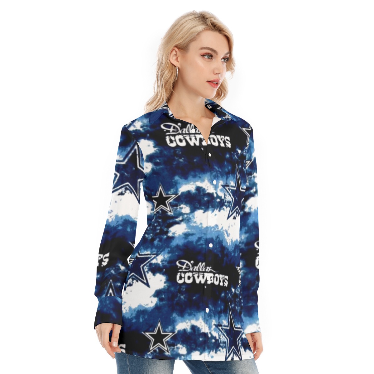 Dallas Cowboys Zubaz All-Over Print Women's Long Shirt |115GSM Cotton poplin