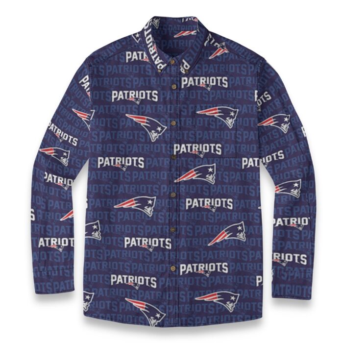 New England Patriots All-Over Print Men's Casual Lapel Long Sleeve Shirt|125GSM Cotton - Image 6
