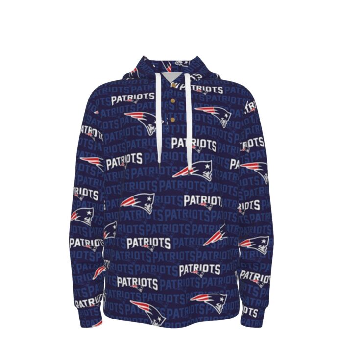 New England Patriots All-Over Print Men's Half  Button Hoodie - Image 3
