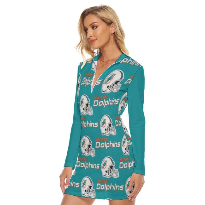Miami Dolphins Zubaz All-Over Print Women's Zip Front Tight Dress - Image 3