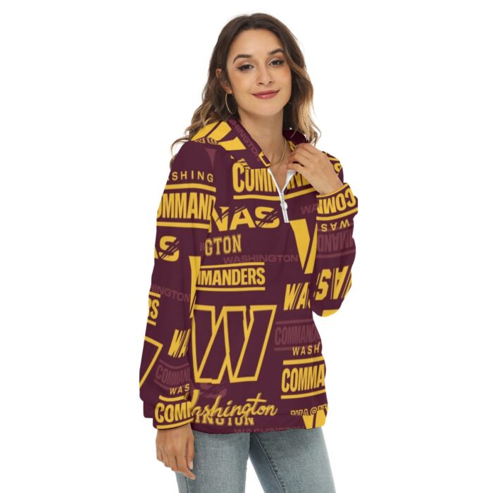 Washington Commanders Redskins Women's Borg Fleece Hoodie With Half Zip - Image 2