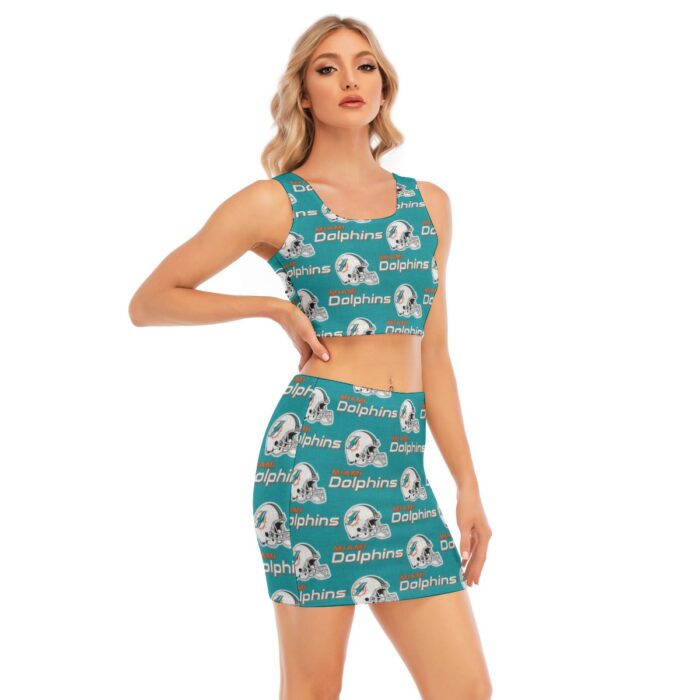 Miami Dolphins Zubaz All-Over Print Women's Camisole And Hip Skirt Suit - Image 4