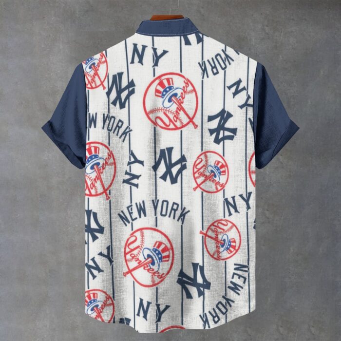 New York Yankees Men's Stand Collar Shirt|110GSM Imitation Flax - Image 3