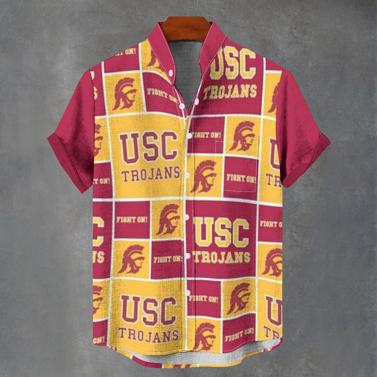 California - Trojans Men's Stand Collar Shirt|110GSM Imitation Flax