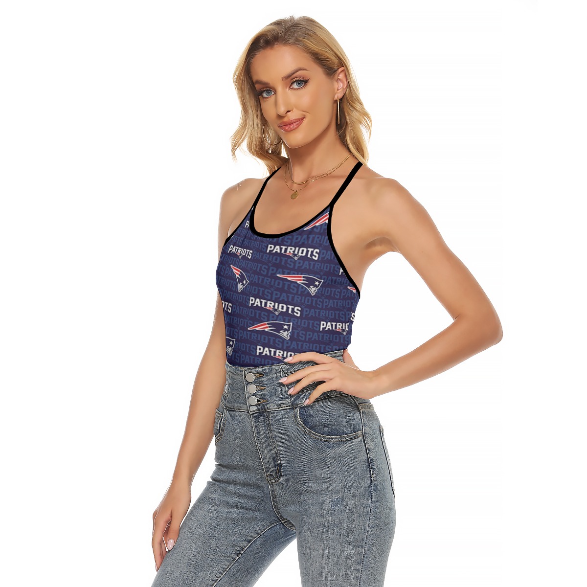 New England Patriots Zubaz All-Over Print Women's Criss-Cross Open Back Tank Top - Image 3