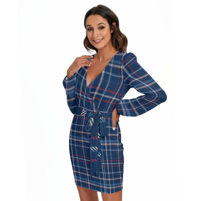 New England Patriots Zubaz All-Over Print Women's Long Sleeve Dress With Waist Belt - Image 4