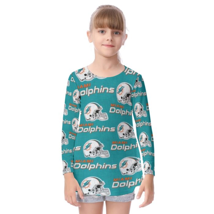 Miami Dolphins Zubaz All-Over Print Kid's Long Sleeve O-neck T-shirt - Image 4