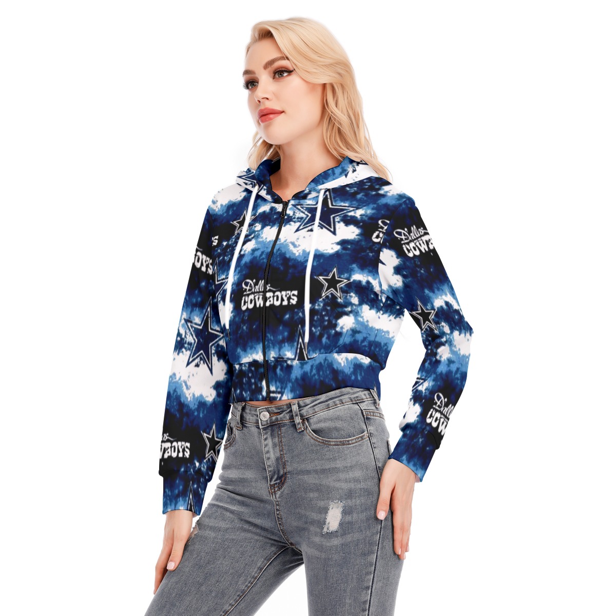 Dallas Cowboys Zubaz All-Over Print Women's Crop Top Hoodie With Zipper Closure