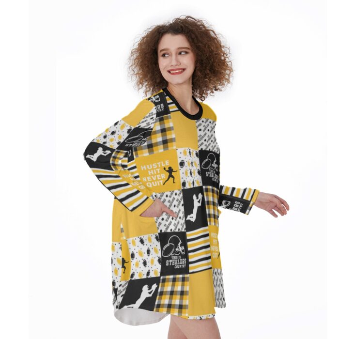 Pittsburgh Steelers All-Over Print Women's Casual Loose Long Sleeve Dress With Pocket - Image 1