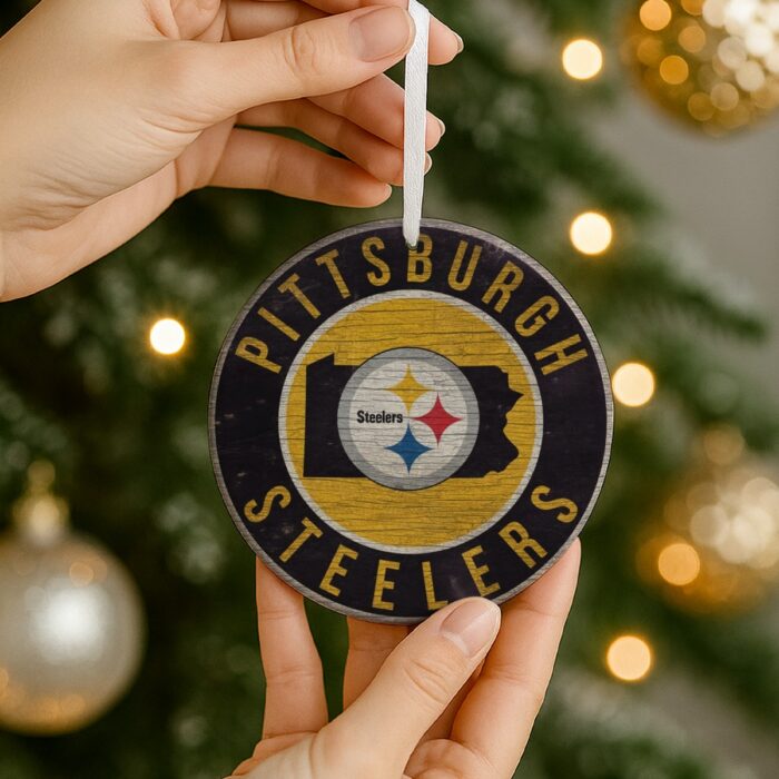 Pittsburgh Steelers Zubaz Round Christmas Ceramic Decoration Ornaments - Image 5