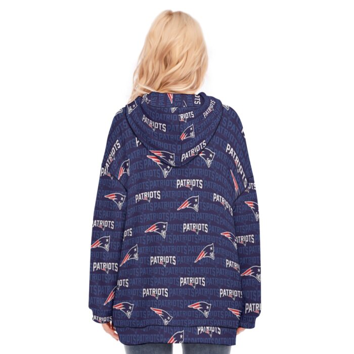 New England Patriots All-Over Print Women's Long Hoodie With Zipper Closure - Image 2