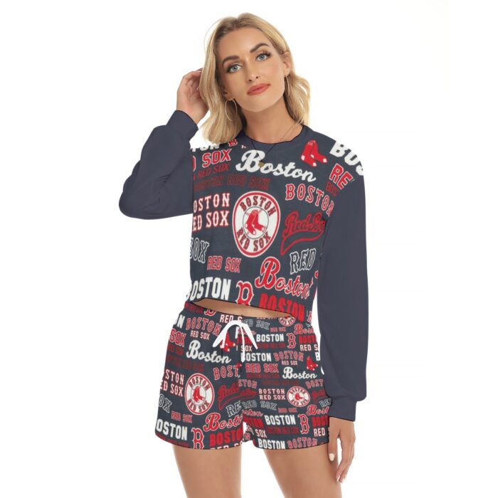 Boston Red Sox Women's Short Sweatshirt And Pants Suit - Image 1