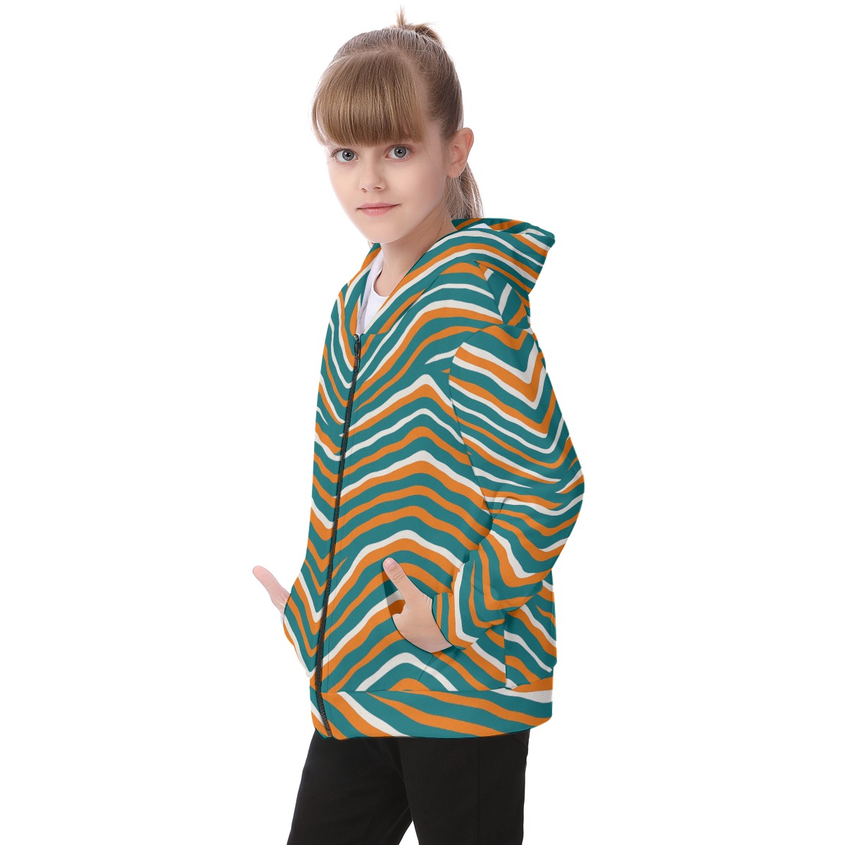 Miami Dolphins Zubaz All-Over Print Kid's Heavy Fleece Zip Up Hoodie - Image 3
