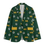 Green Bay Packers All-Over Print Men's Casual Flat Lapel Collar Blazer