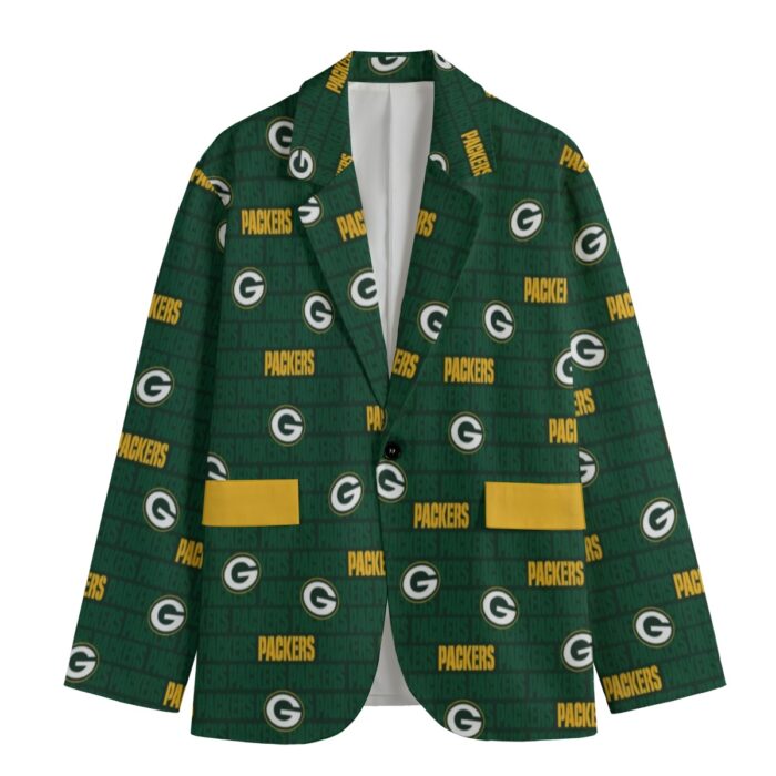 Green Bay Packers All-Over Print Men's Casual Flat Lapel Collar Blazer - Image 1