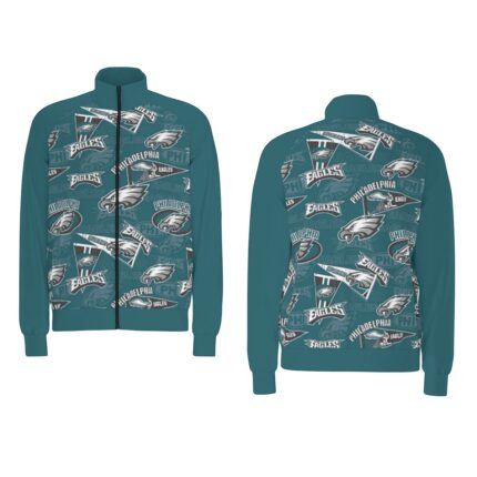 Philadelphia Eagles Zubaz All-Over Print Men's Raglan-Sleeve Stand Collar Jacket