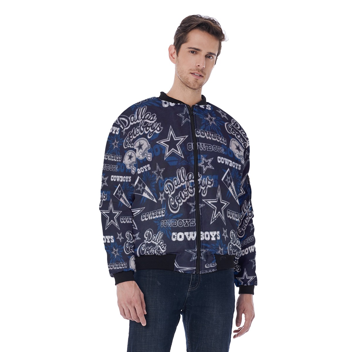 Dallas Cowboys Zubaz All-Over Print Men's Bomber Jacket With Sleeve Pocket - Image 3