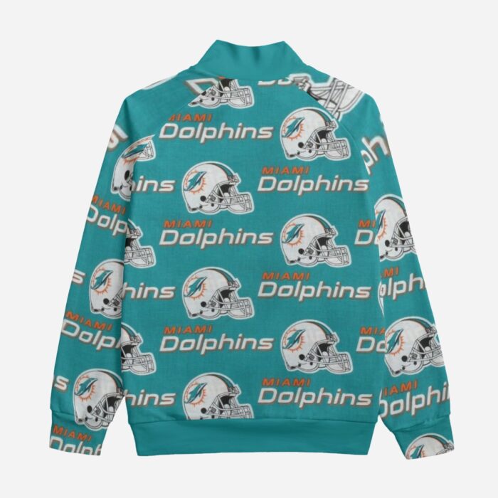 Miami Dolphins Zubaz All-Over Print Unisex Stand Up Collar Jacket With Raglan Sleeve | 310GSM Cotton - Image 3
